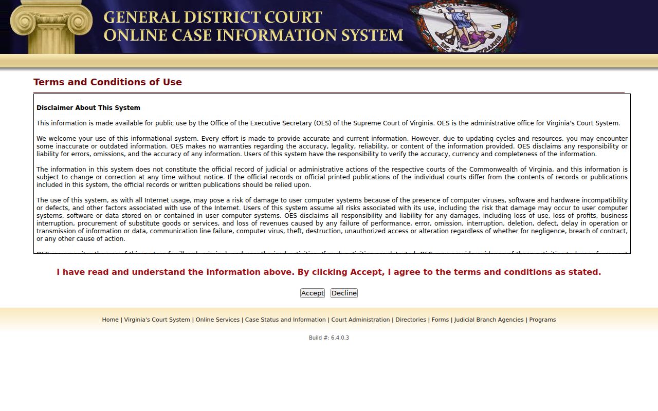 Southampton County criminal case search fields in the General District system