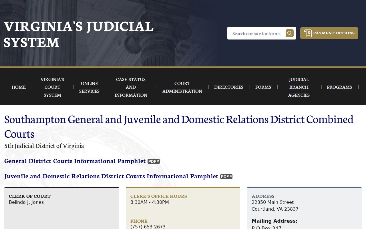 Southampton County criminal court case information from the combined court