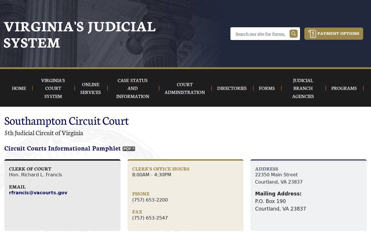 Southampton County Circuit Court criminal case records office