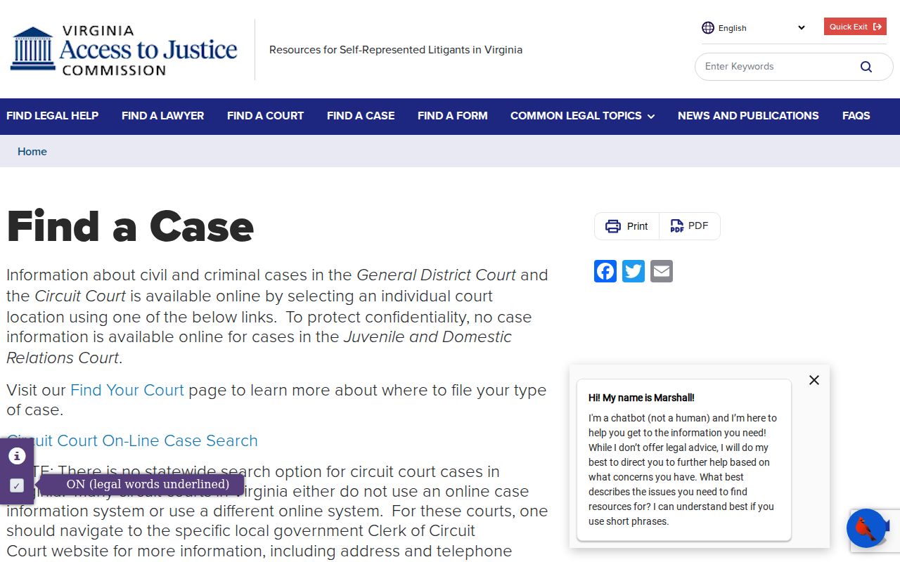 Virginia guidance for Southampton County criminal court case searches