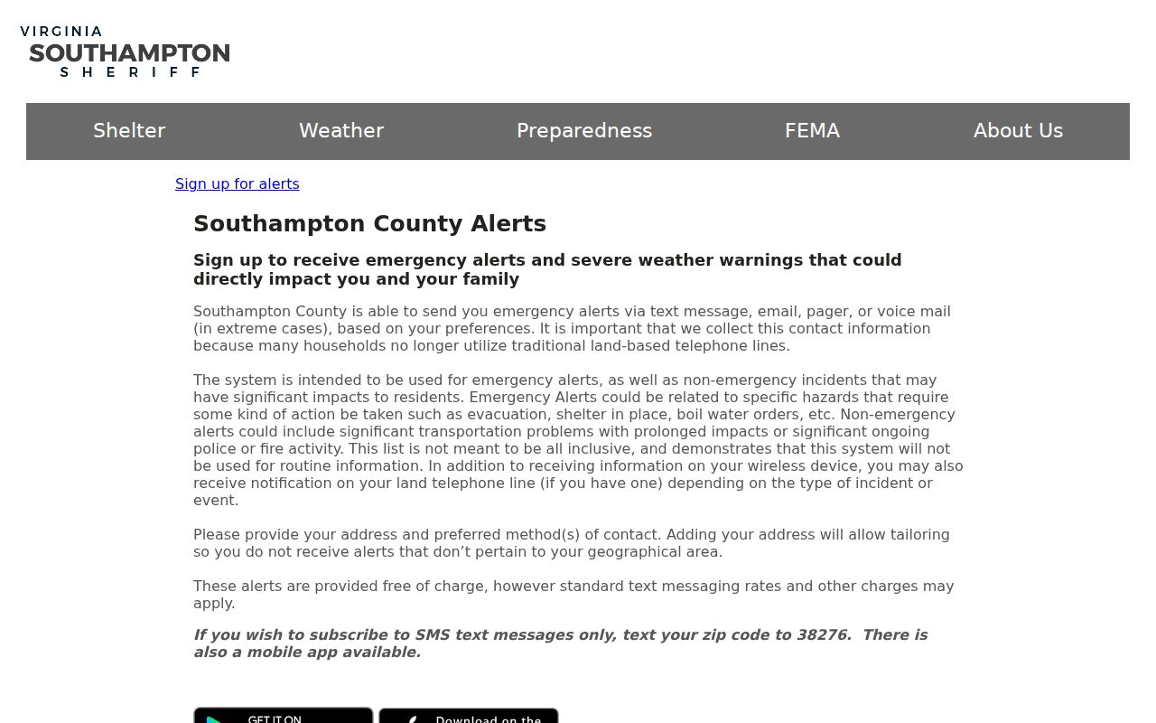 Southampton County Sheriff's Office official homepage and contact