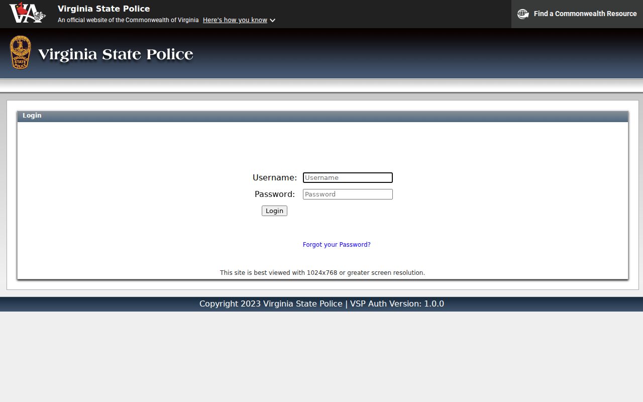 Virginia State Police SP-167 CARE form selection for a criminal history request