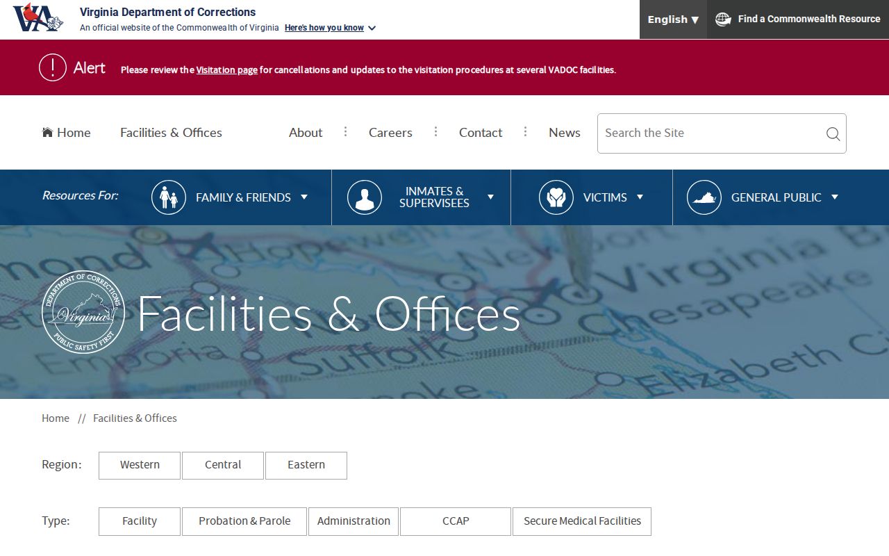 VADOC facilities and probation offices serving Southampton County
