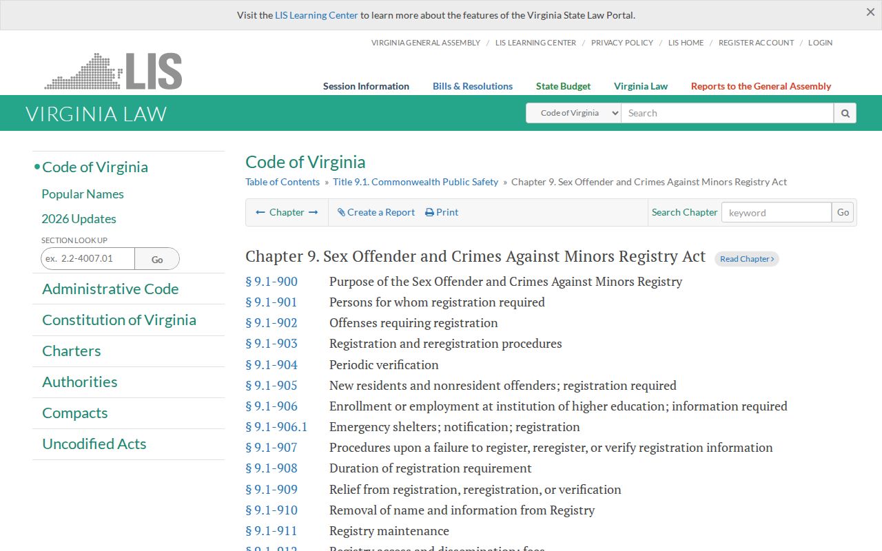 Virginia registry statute used for Southampton County sex offender checks